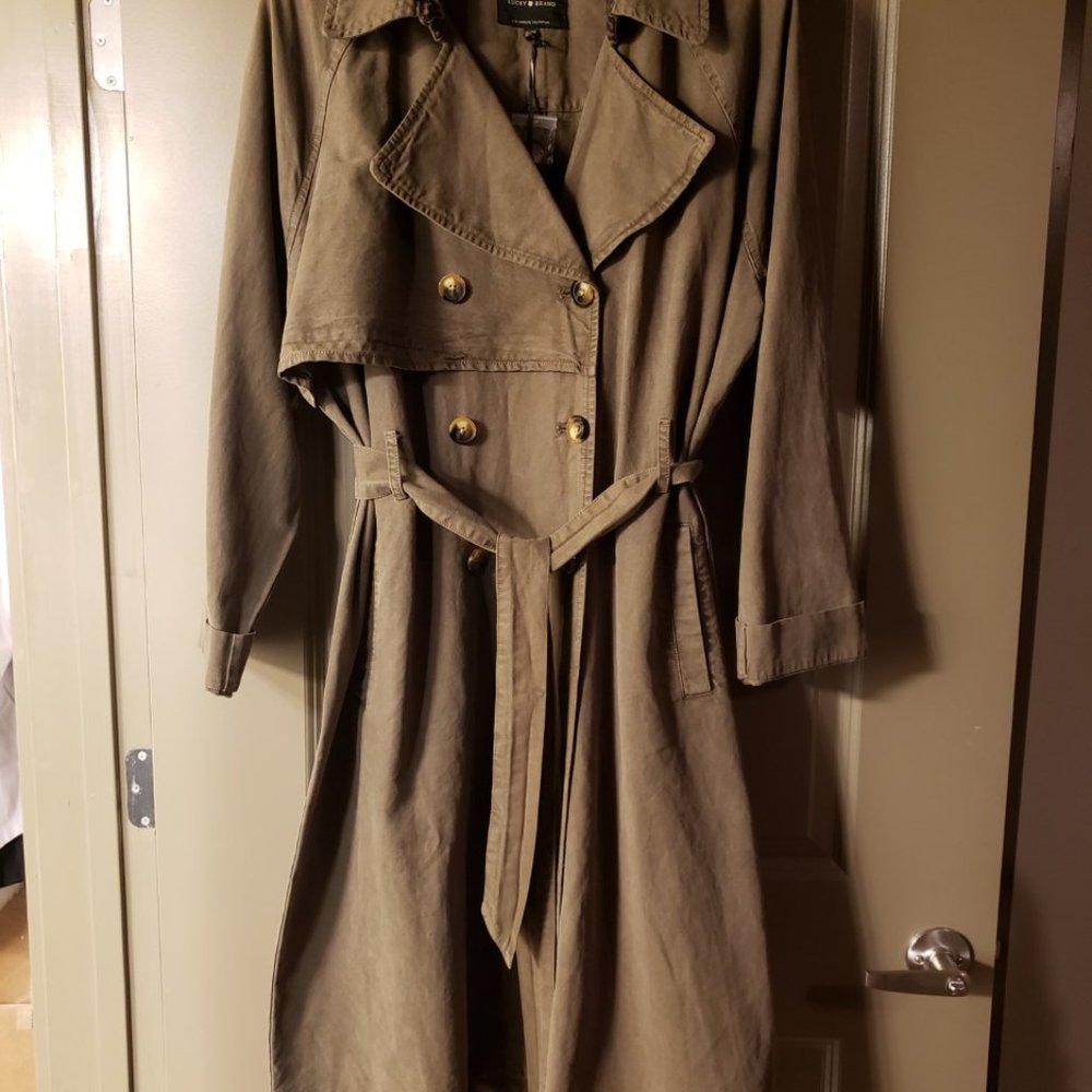 NEW Lucky Brand Trench Coat  Olive Green  SZ L